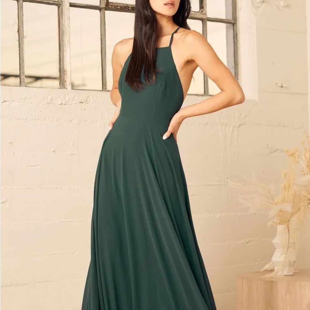 Lulu’s Green Halter Maxi Dress/Bridesmaid Dress